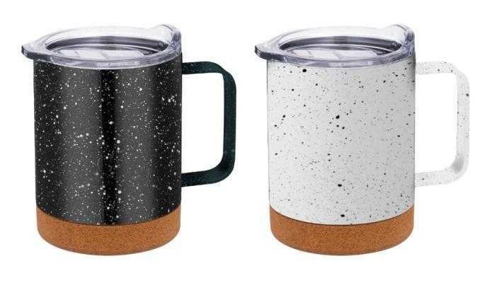 Double wall travel mug with cork base
