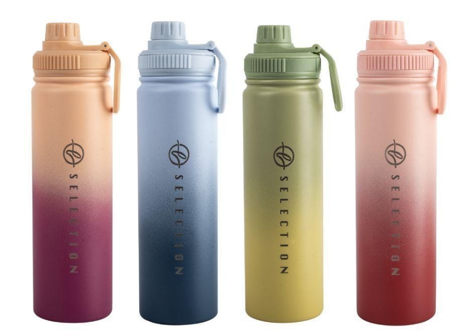 700ml (24oz) stainless steel double wall vacuum flask with double color gradient powder coating and laser logo