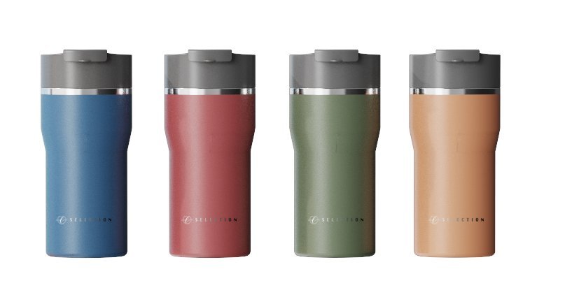 400ml (13oz) stainless steel double wall vacuum flask with powder coating and laser logo