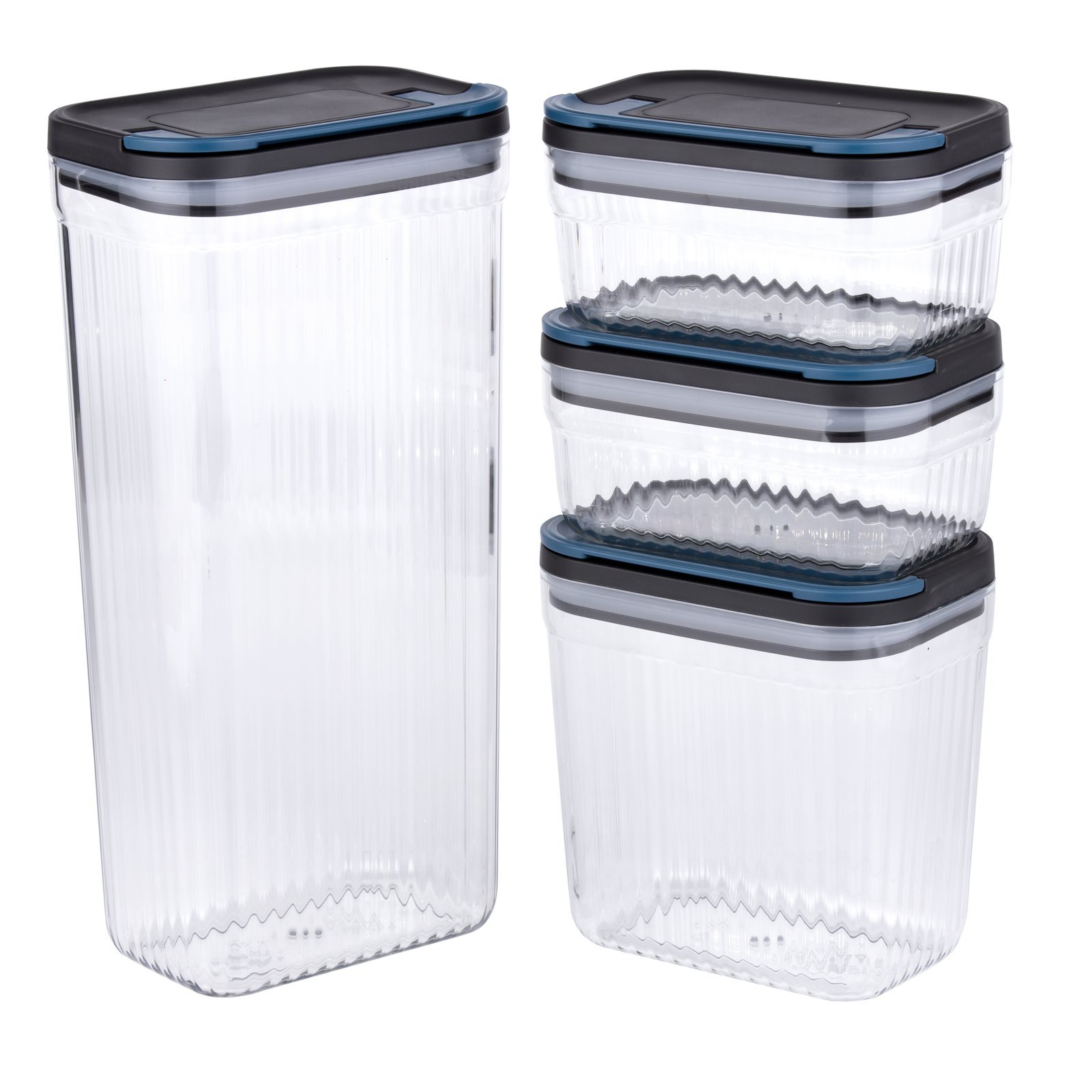 4 pc s Striped Storage Container set (2 S+1 M+1 L) - grey lid