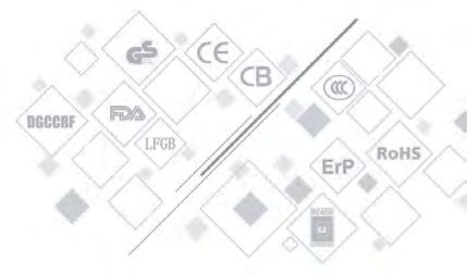 Quality and compliance marks held across the range: ISO 9001, CE, CB, FDA, LFGB, BSCI, RoHS, DGCCRF